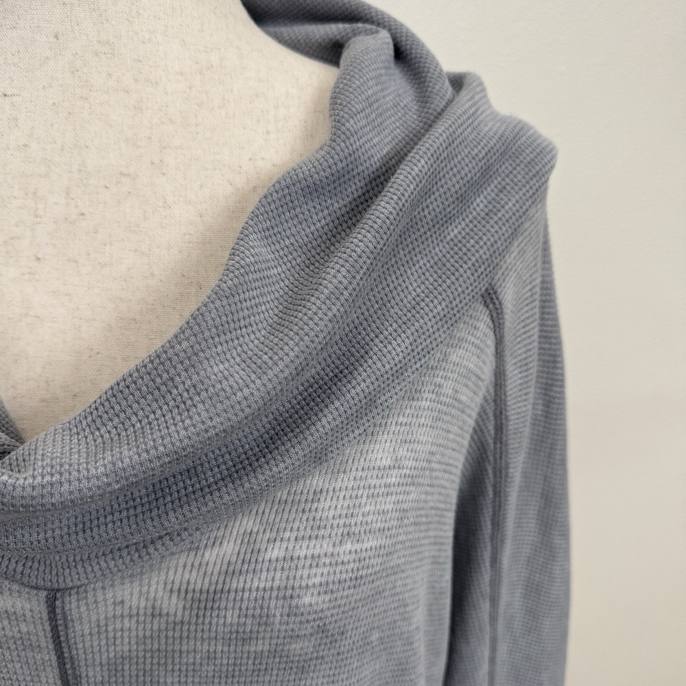 Lucky Brand Top Womens XL Gray Tunic Waffle Knit Burnout Cowl Stretchy Lounge‎ - Picture 5 of 13